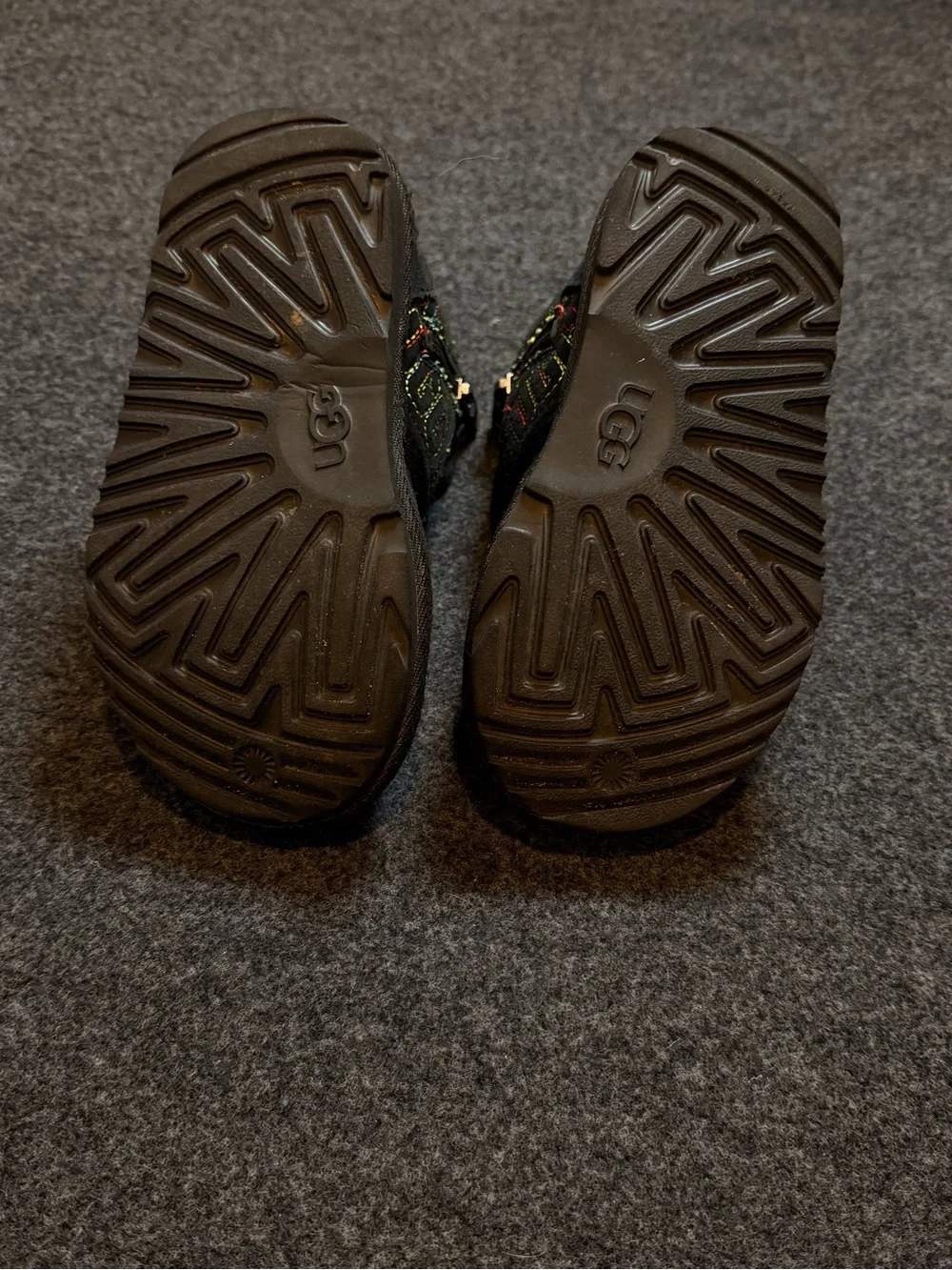 UGG Black Kids Quilted Logo Boots with Multicolor Stitching